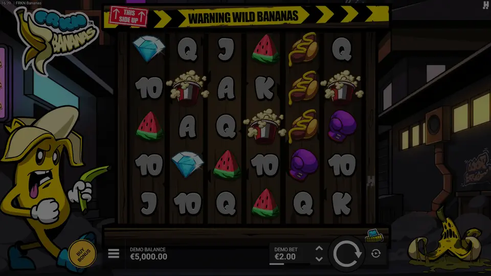 FRKN Bananas slot demo-spelvenster met uitbreidende banaan-wilds in Pillington